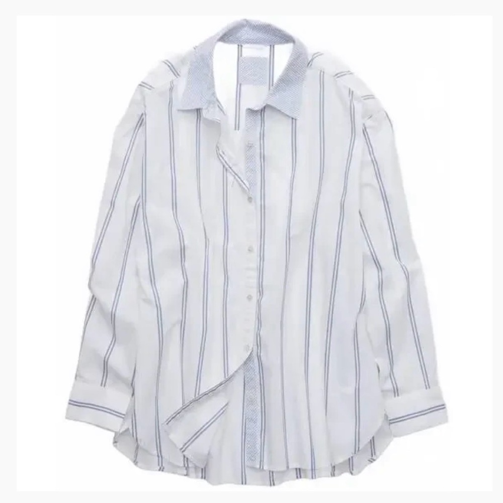 AE Aerie Good Day Button Down Shirt in Marbled Blue. NWT